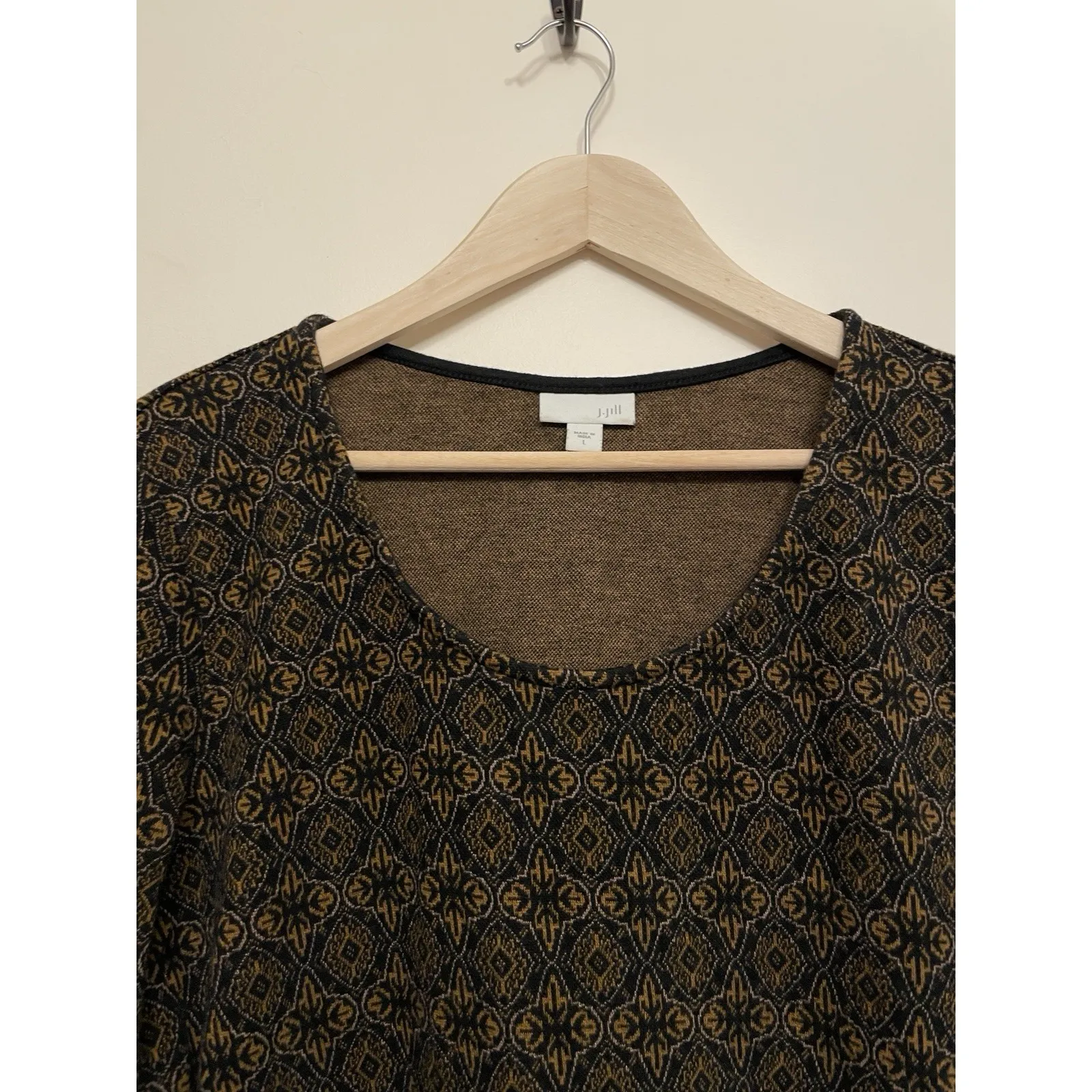 J. Jill Knit Sheath Dress Women Large Black Gold Long‎ Sleeve Knee Length Office - Image 2