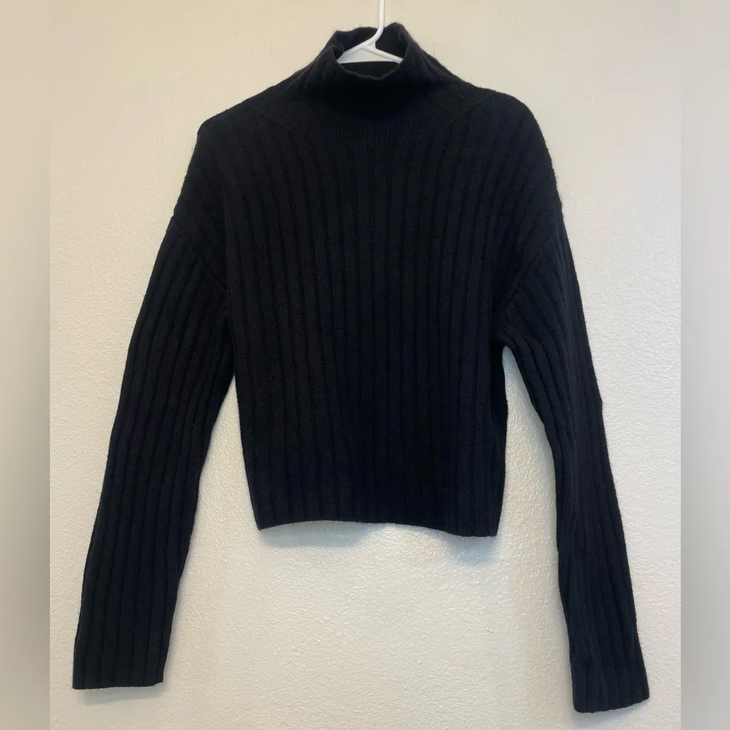 Open Edit Women's Cotton Blend Rib Funnel Neck Black Sweater Size XS - Image 3