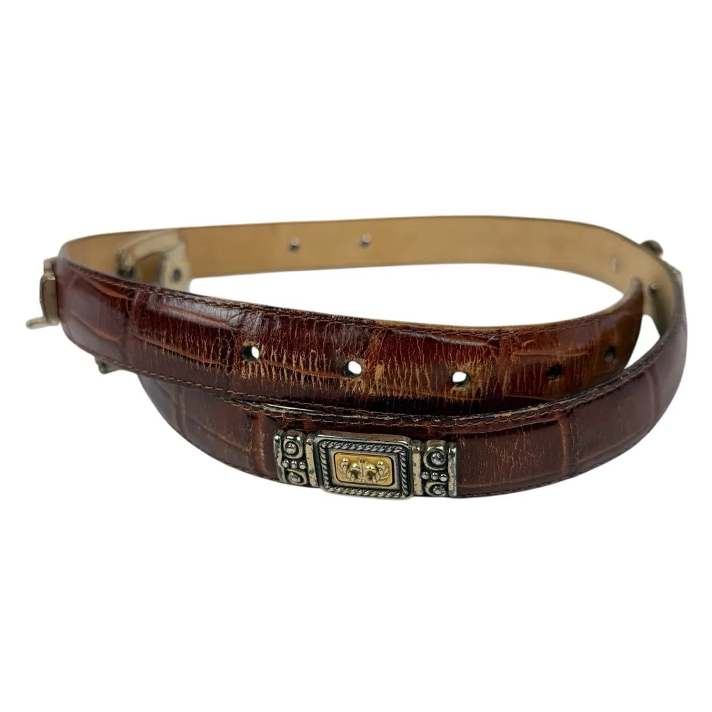 Vintage 1996 Brighton Museum Collection Brown Leather Golden Coin Belt Large - Image 4