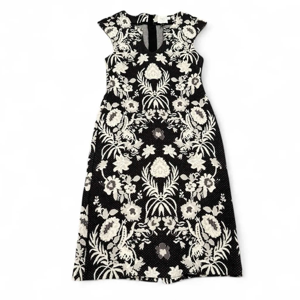 Anthro HD in Paris Black and Cream Floral Textured Midi Dress 2P - Image 3