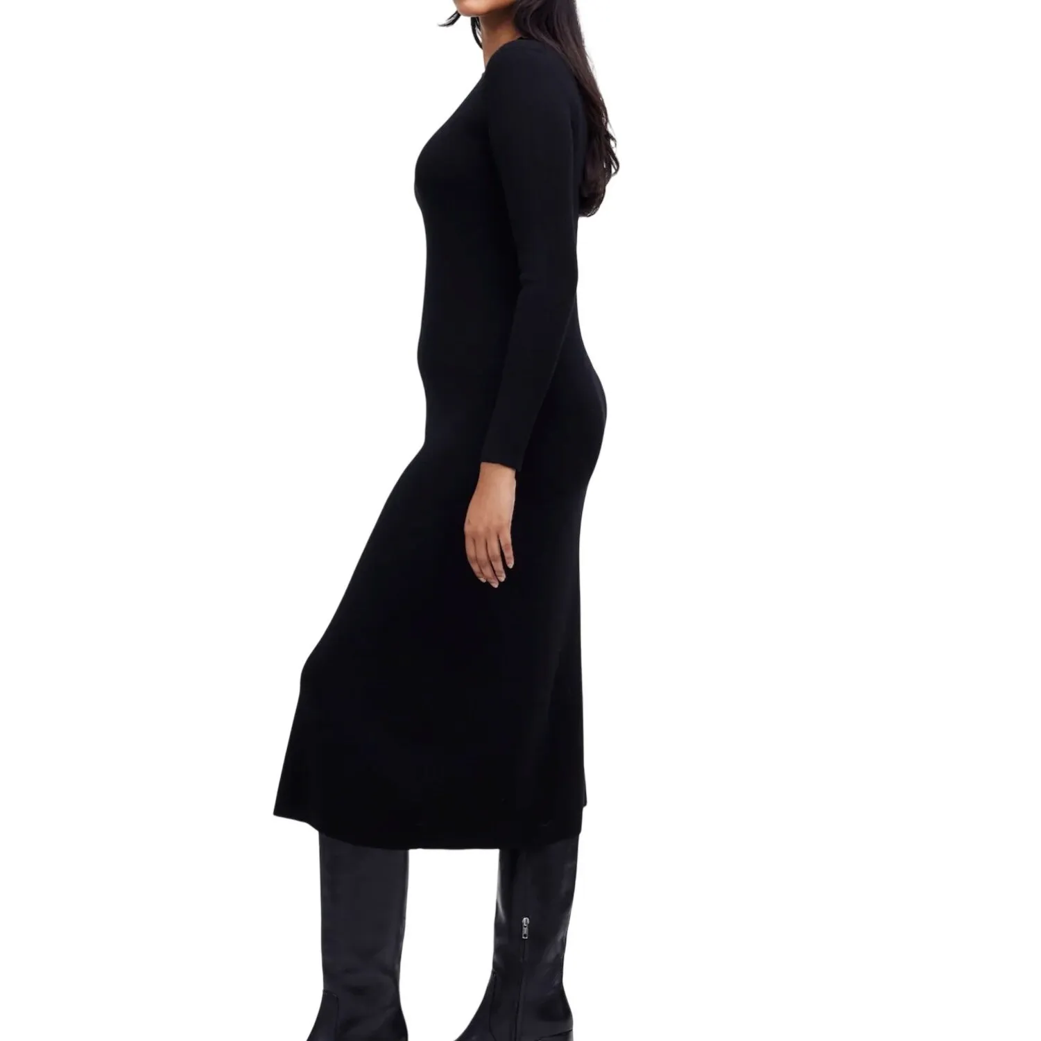 Madewell Black Merino Wool Blend Ribbed Long Sleeve Midi Sweater Dress Size S - Image 2