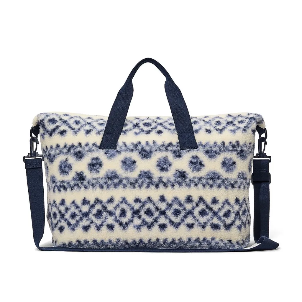 Pink Victoria’s Secret cozy plush weekend bag Navy and Cream Patterned - Image 2