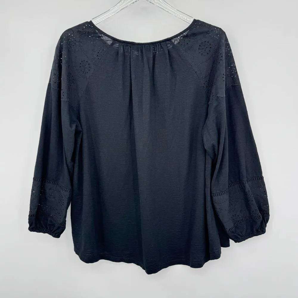 Style & Co. blouse women's XL eyelet ladder lace peasant modal blend black - Image 4