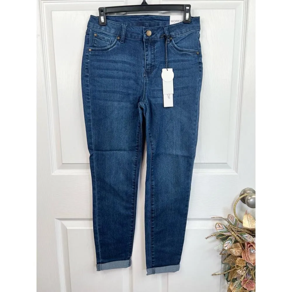 WORKSHOP Republic Jeans Size 10 Dark Blue High Rise Cuffed Skinny Ankle Stretch - Image 2