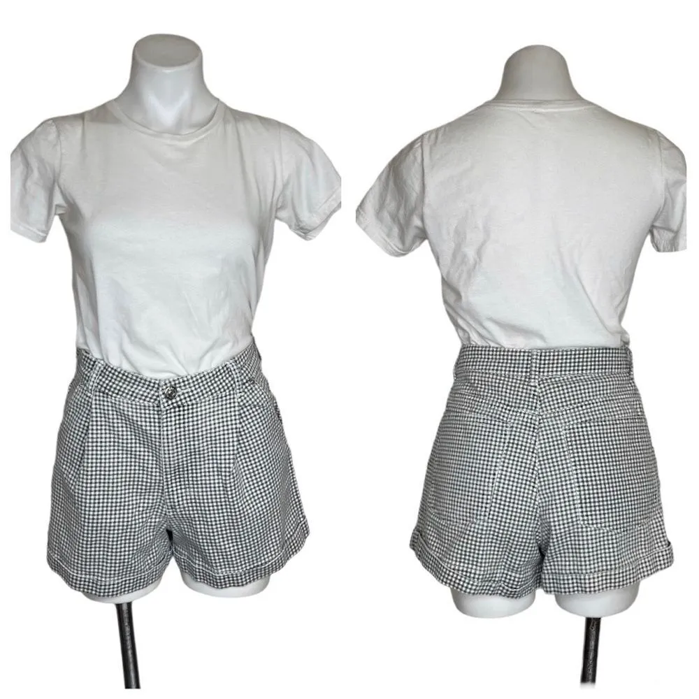 ZARA Shorts Black White Check Cuffed High Rise Cotton Canvas Size 4 - Image 9