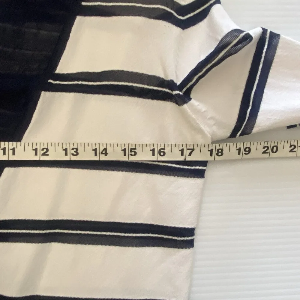 Boston Proper Ivory Ruffled Nautical Ruffle Edge Striped Cardigan Sweater Size S - Image 9