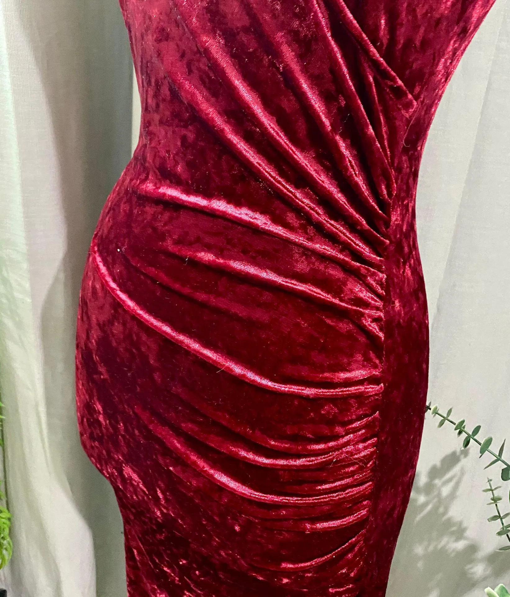 Wine Red Velvet Dress - Image 6
