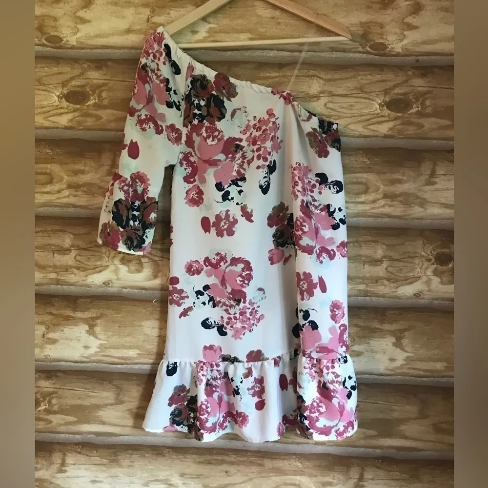 Indulge In Style floral one shoulder bell sleeve Medium dress - Image 3