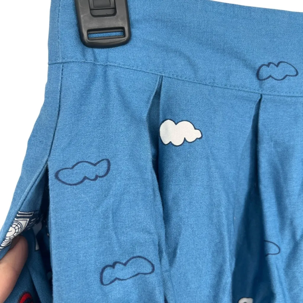 London Cityscape Print Double Decker Bus Taxi Blue Red Pleated Skirt Size XS - Image 3