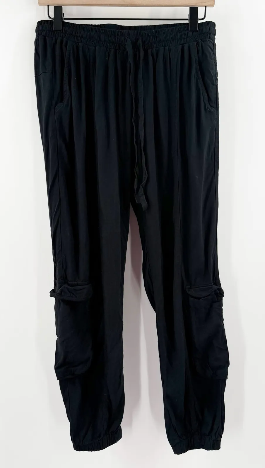 Johnny Was Pants SZ Extra Small Solid Black Cargo Jogger Pull On Boho Lagenlook - Image 1