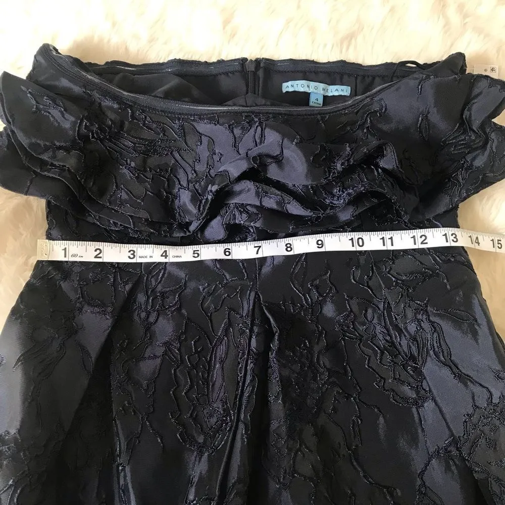 ANTONIO MELANI Strapless‎ Cocktail Dress Midi Embroidered Navy Blue Size 4 New - Image 13