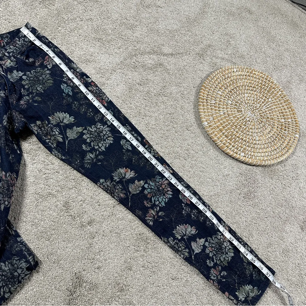 Desigual Women’s Navy Floral Skinny Leg Jeans Mid Rise Artsy Boho Art to Wear 28 - Image 16