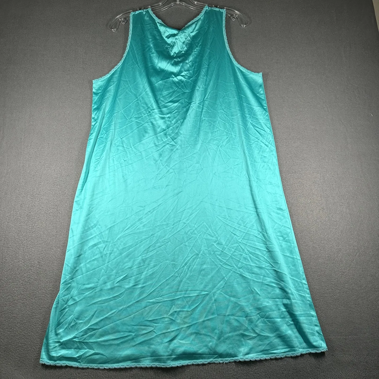 Vintage Vanity Fair Nightgown Womens Medium Teal Lace Chemise Made USA 90s - Image 7