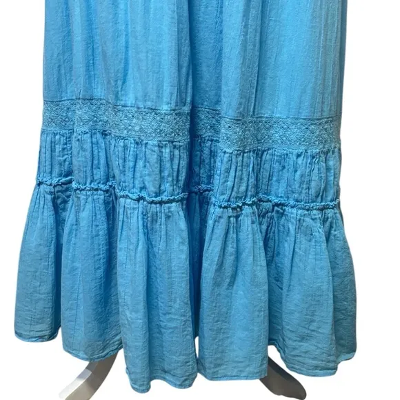 American Eagle Corset Tiered Maxi Dress sz Large Blue‎ Smocked Milkmaid Boho - Image 8