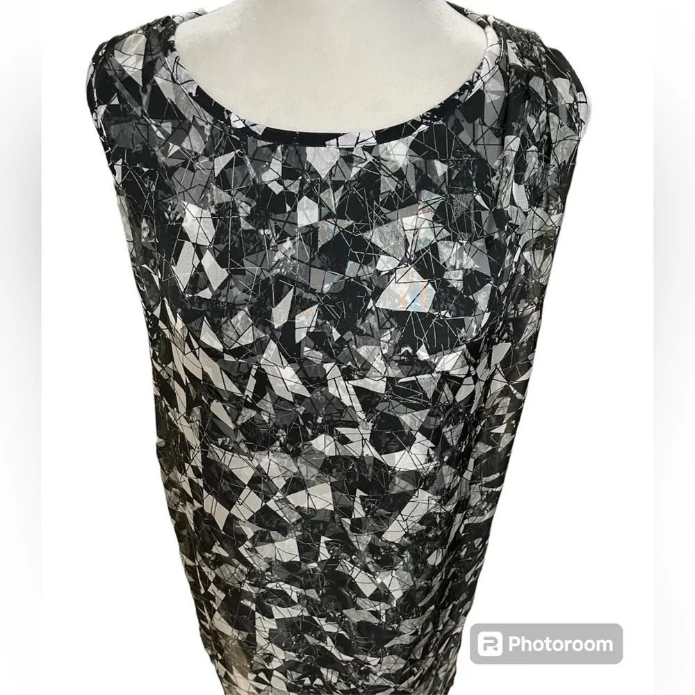 Black & White Geometric Print High Low Midi A-Line Dress Size M - Image 3