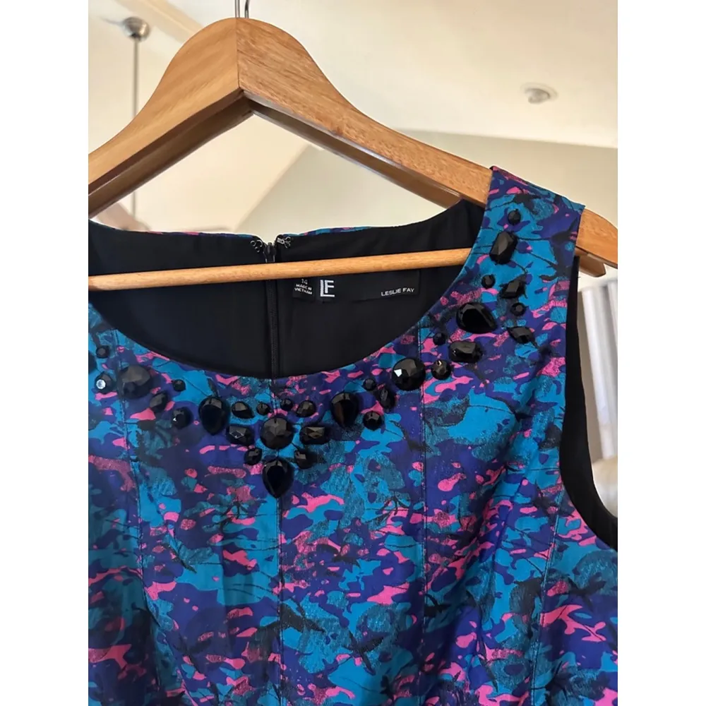 Leslie Fay Dress Women's Size 14‎ Blue Pink Floral - Image 4