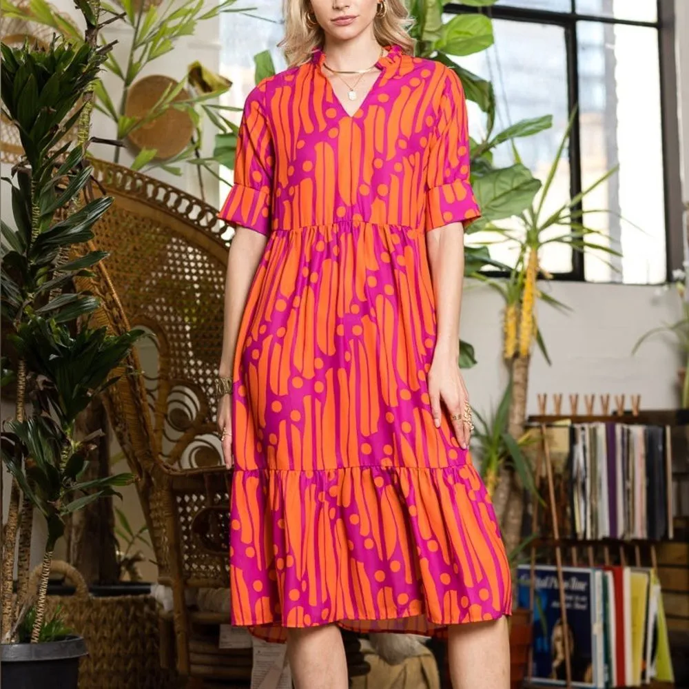 Collection by Cezele Orange & Purple Marmalade Dye Print Casual Long Midi Dress Size M - Image 2
