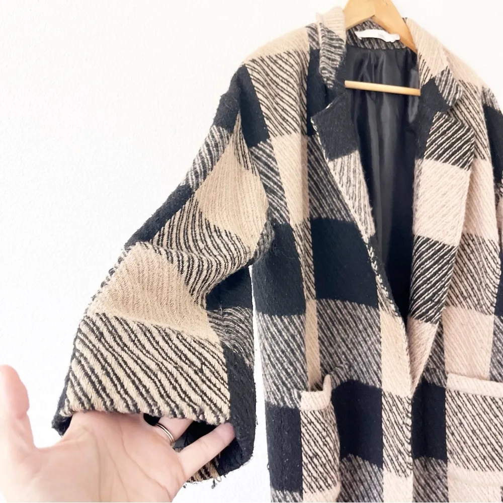 ASTR The Label Cora Plaid Knit Wool Blend Oversized Peacoat in Brown Black - Image 4