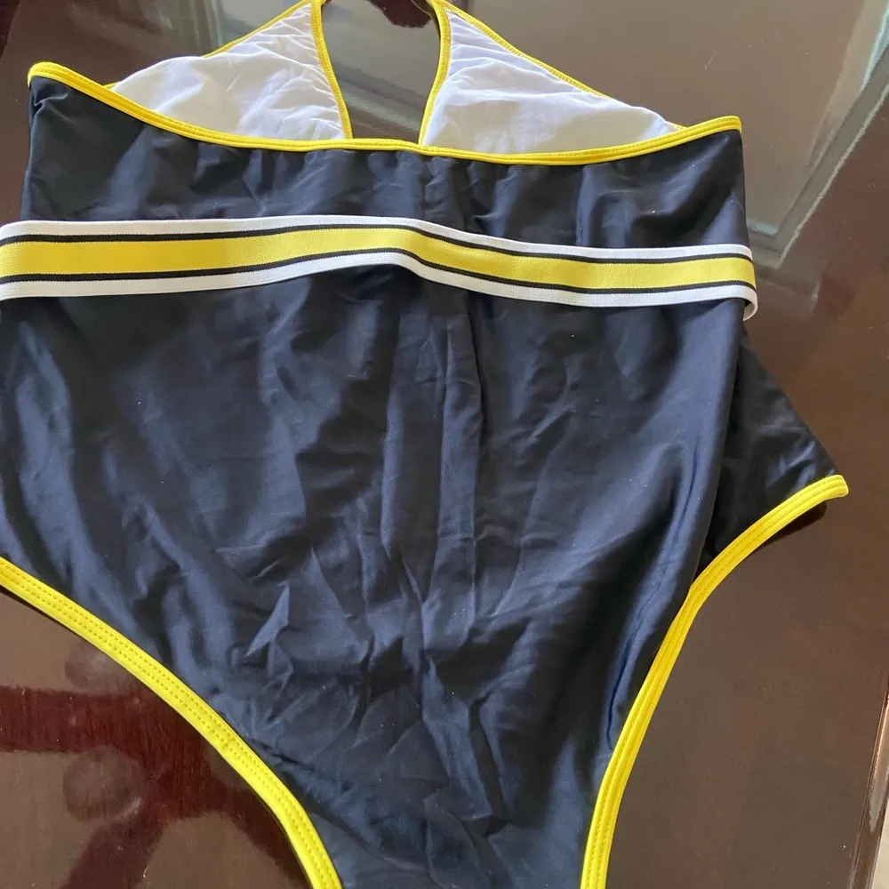 3X 1 piece black with Yellow ,White & Black waist band swimsuit halter top - Image 9