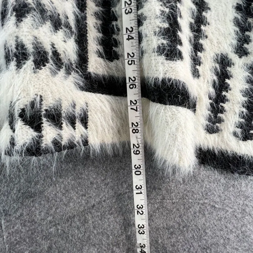 B Sharp Poncho Sweater Womens One Size White Black Mohair Blend Southwestern - Image 7