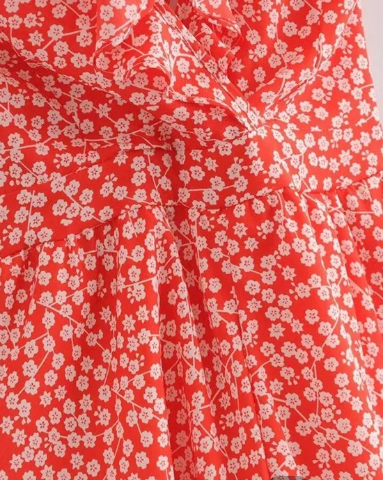 Ditsy Floral Back Self-Tie Romper - Image 4