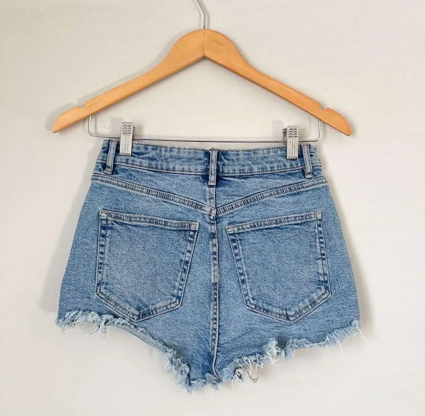 Hi Rise Denim Distressed Shorts Size 4 - Image 6