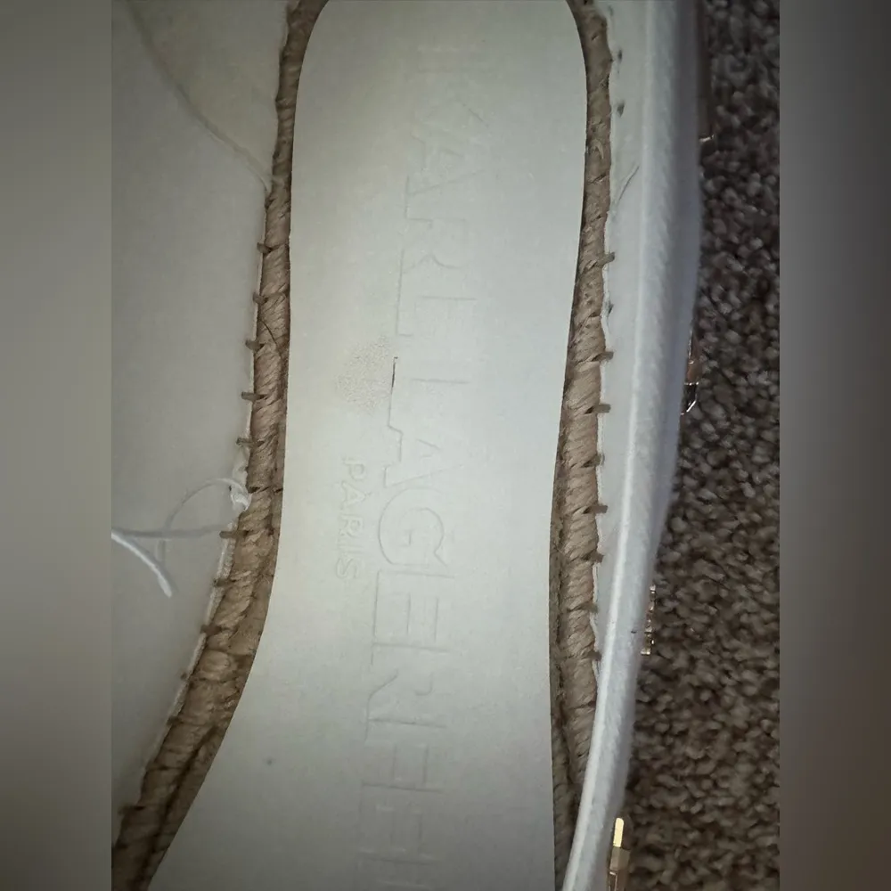 KARL LAGERFELD PARIS Women's white Embellished Slip-On Espadrille Flats 10 - Image 3