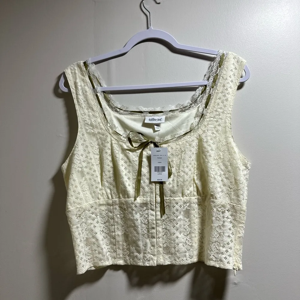 Cream Crop Tie Front Sleeveless Tank Top - Image 3
