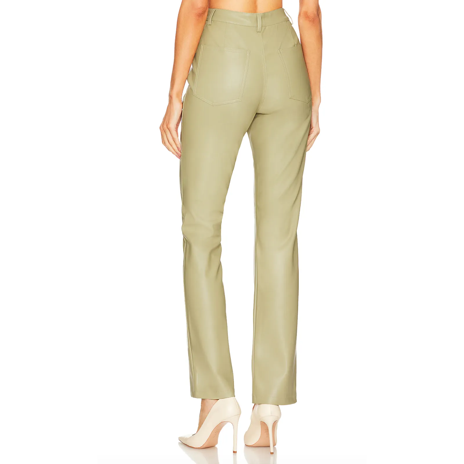 WeWoreWhat Faux Leather Kick Flare Pant Oat Beige Size 28 Bootcut 5 Pocket NEW - Image 3