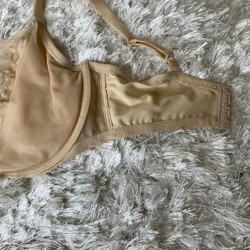 Wacoal 855264 34DDD Underwire Nude Lace Bra Sheer Unlined Lace - Image 3