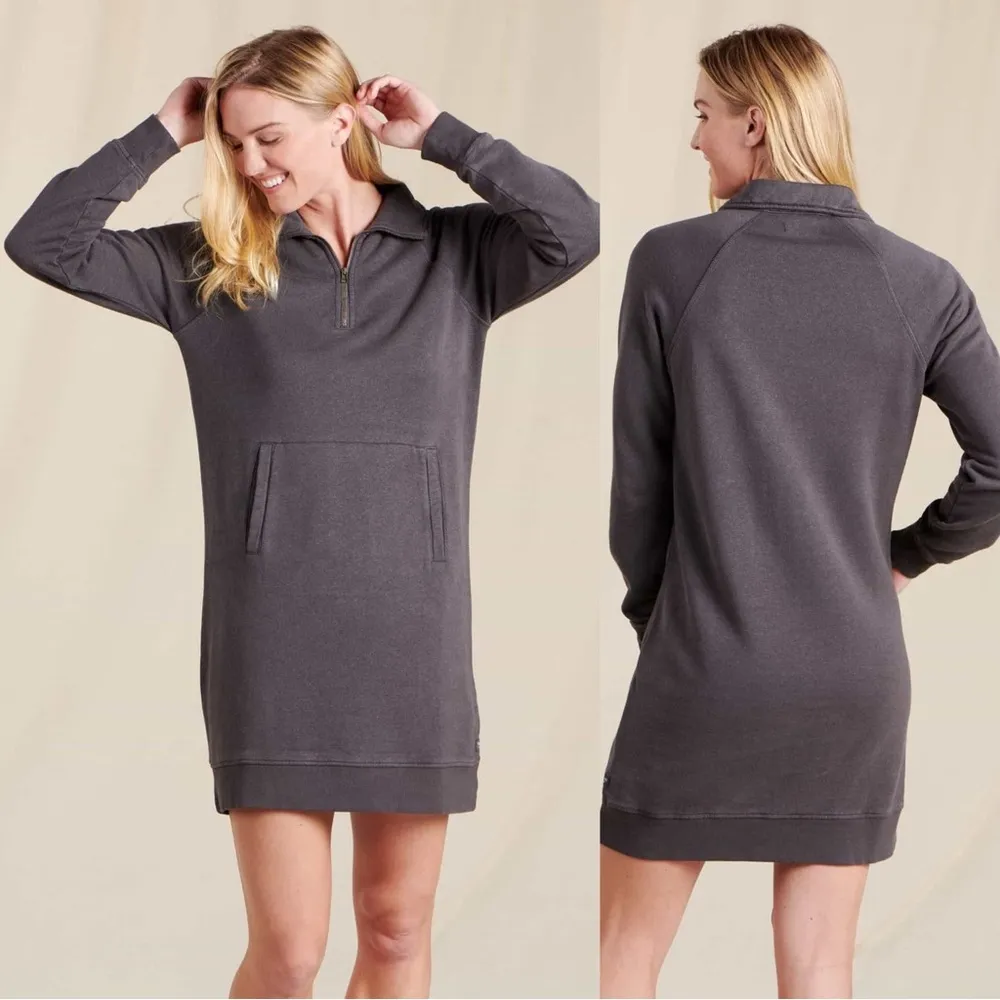 Toad&Co Hemp Organic Cotton Epiq 1/4 Zip Longsleeve Sweat Dress Outdoor Gray XS - Image 2