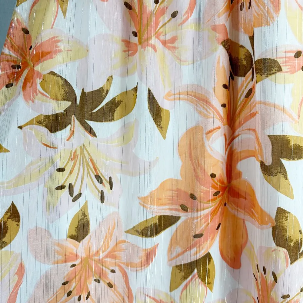 Harlow & Rose Tie Neck Tiered Metallic Midi Dress In Pink Size Medium Casual - Image 4