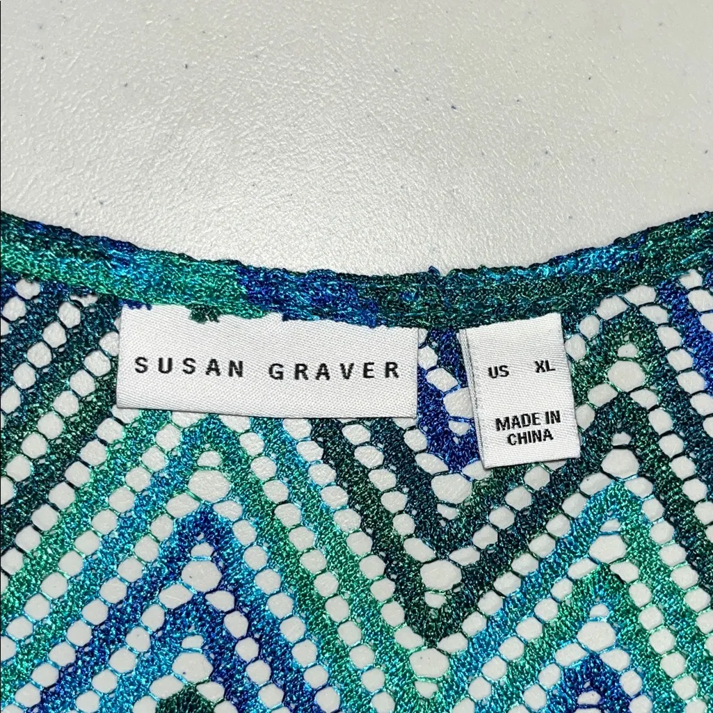 Susan Graver Size XL Green & Blue Chevron Open Front Mesh Cardigan Jacket - Image 5