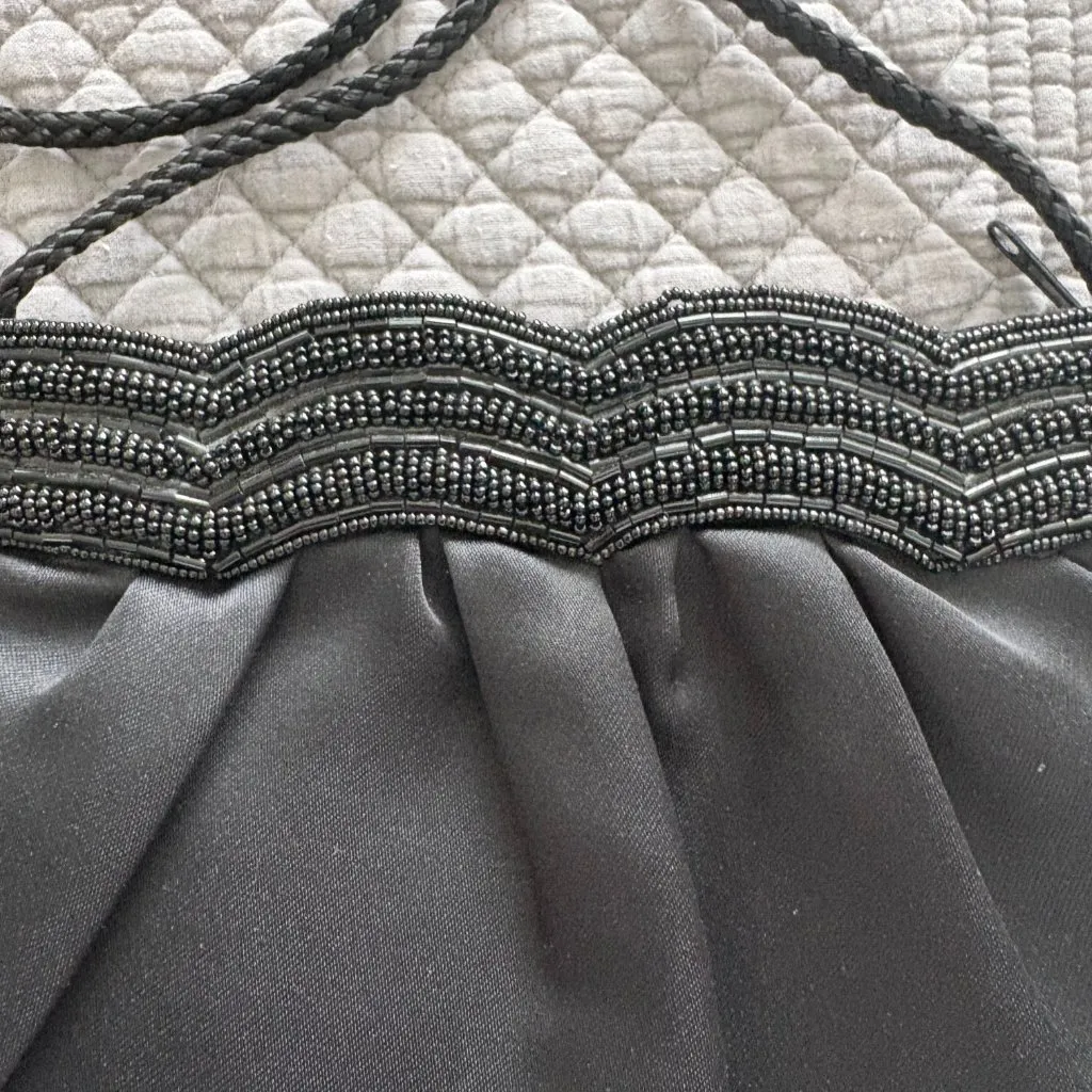 Vintage Almondo Black Evening Bag Beaded Trim Ruched Formal Clutch Purse EUC - Image 3