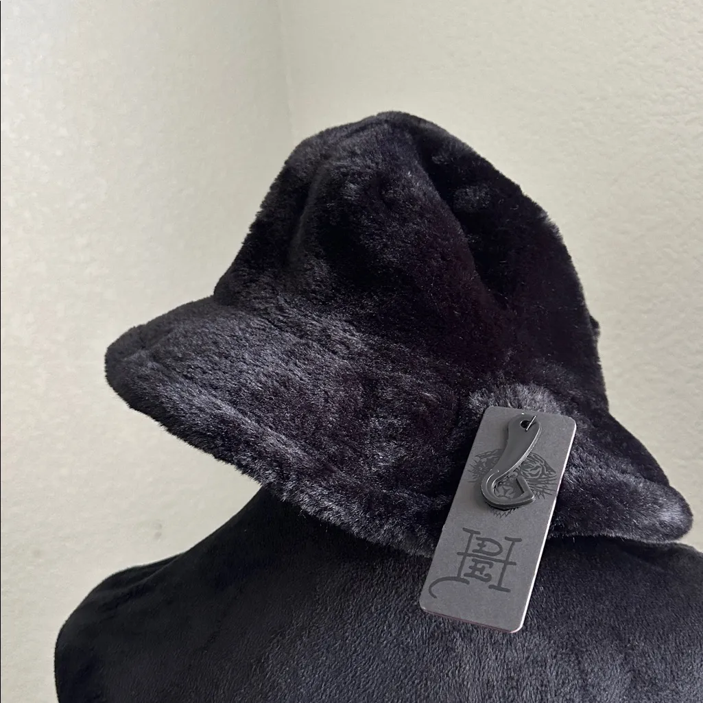 Ed Hardy Black Faux Fur Bucket Hat with Skull Design - Image 4