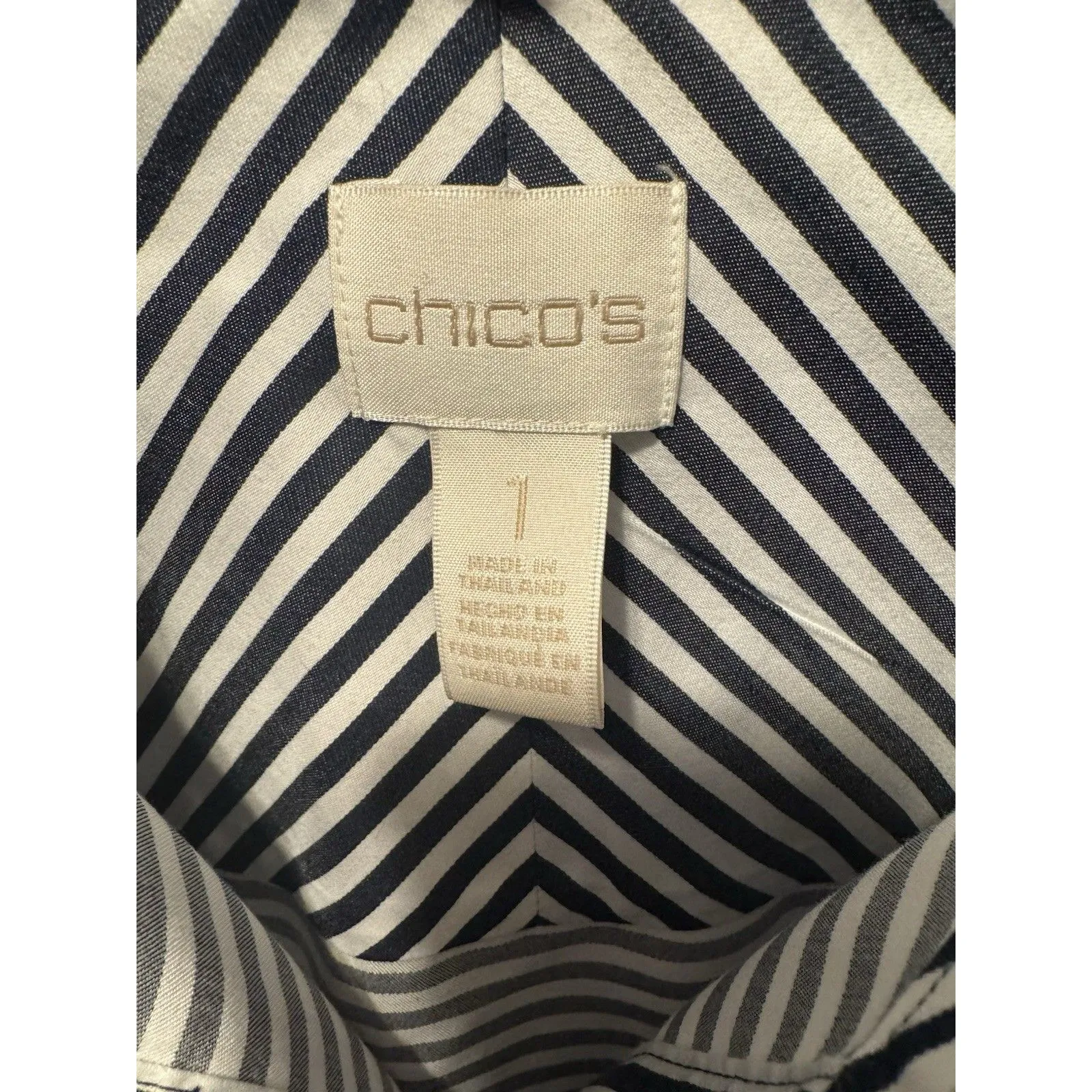 Chicos 1 Blouse Striped Black White Button Down Non Iron Shirt Career Top Preppy - Image 4