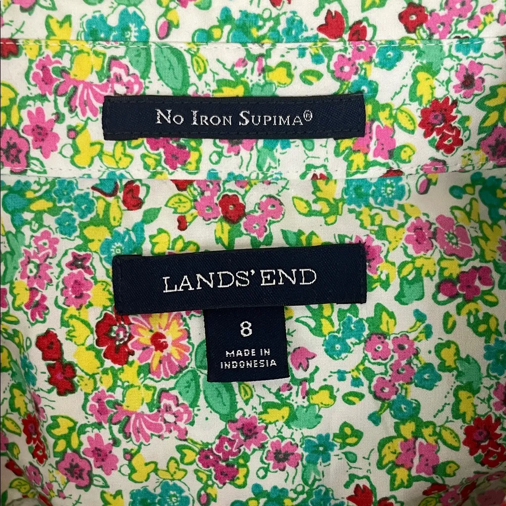 Lands' End Floral Button-Up Shirt Size 8 - Image 3