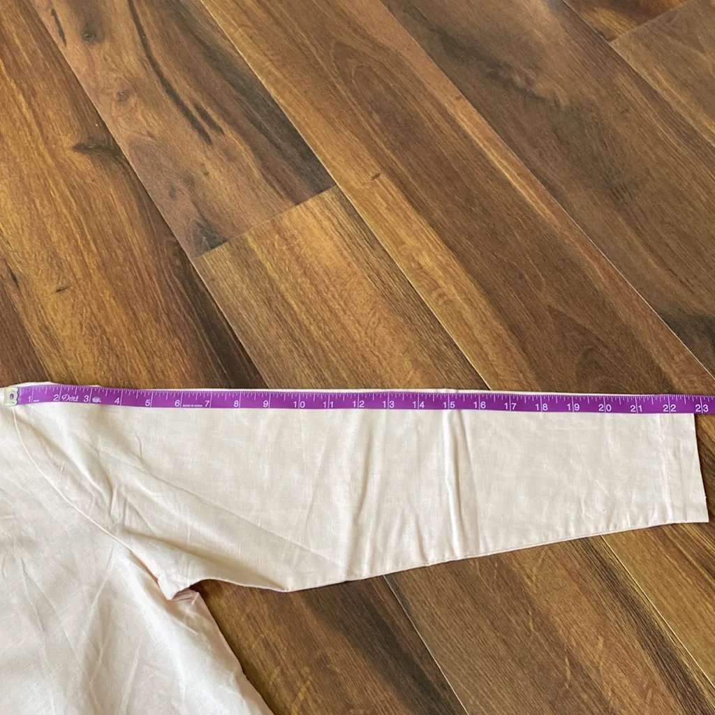 VTG Sarah Chapman Linen Cotton Shirt Jacket Scoop Neck With Pockets Full Button Pink - Image 6