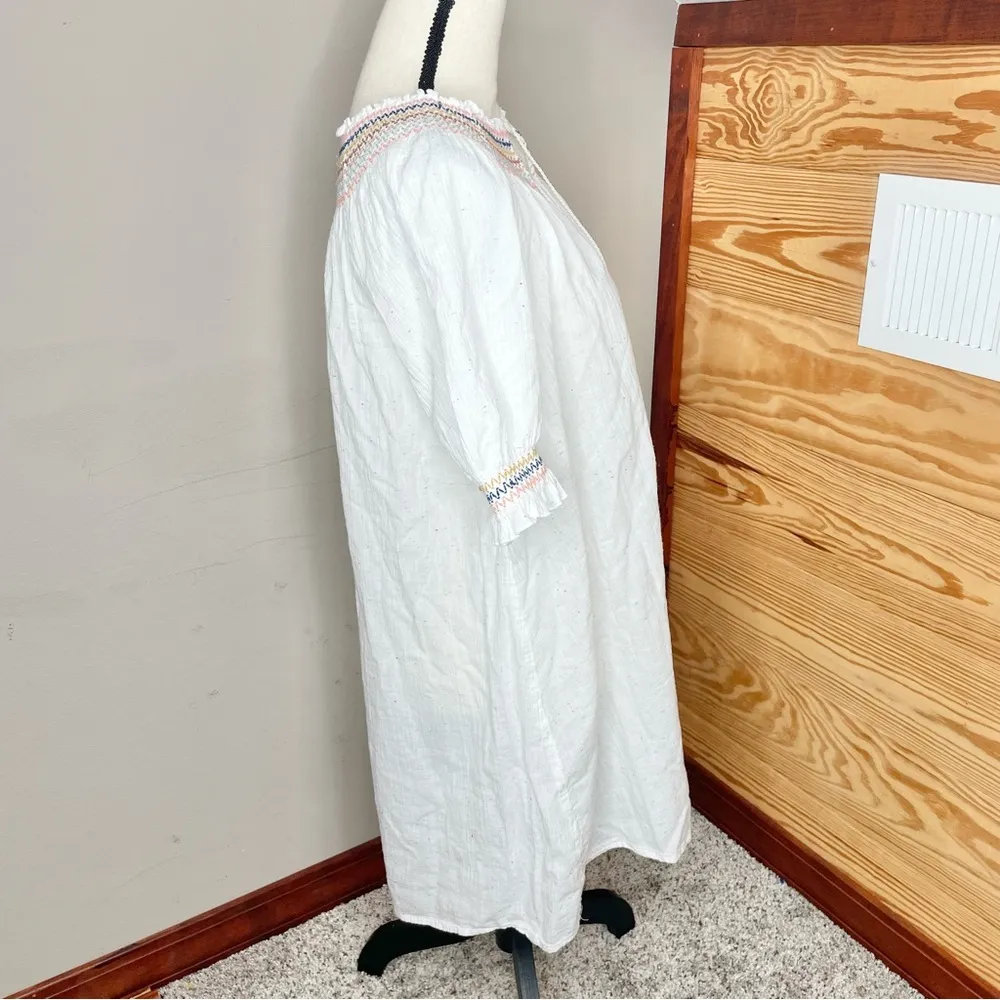 Rainbow Smocked Trapeze Mini Dress Kimono Floral Pale Parchment Large - Image 4