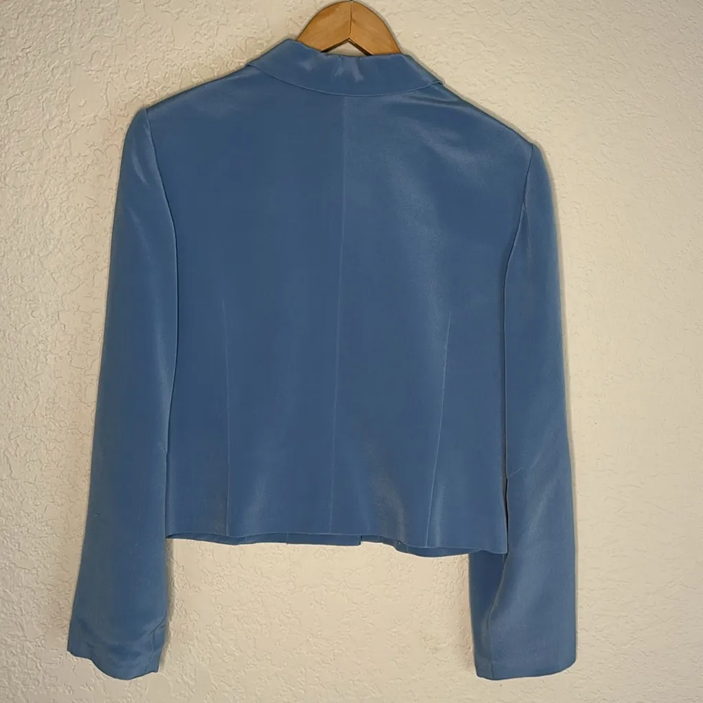 Vintage Talbots 100% Silk Sky Blue Jacket Blazer Button Up Collared Tailored - Image 7