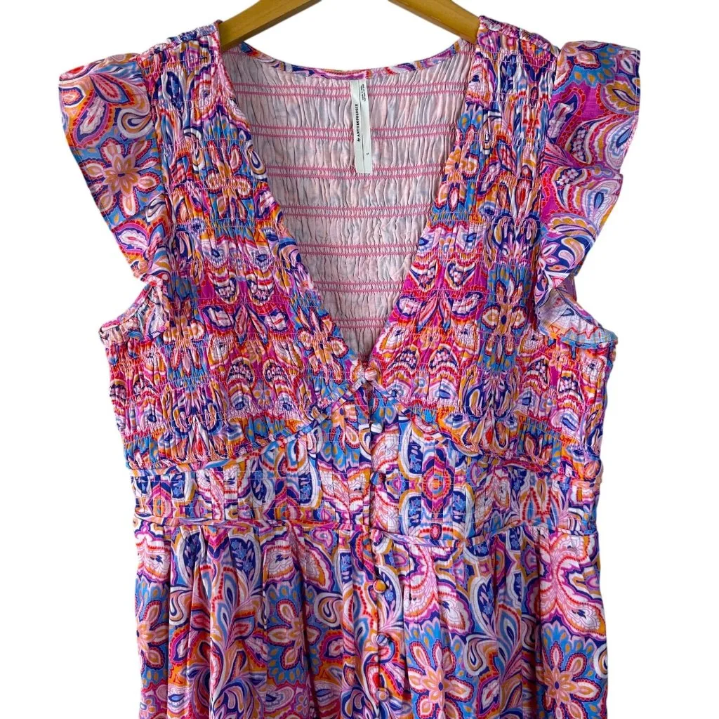 NEW Anthropologie Peregrine Paisley Ruffle Mini Dress Pink Multicolor Cotton L - Image 3