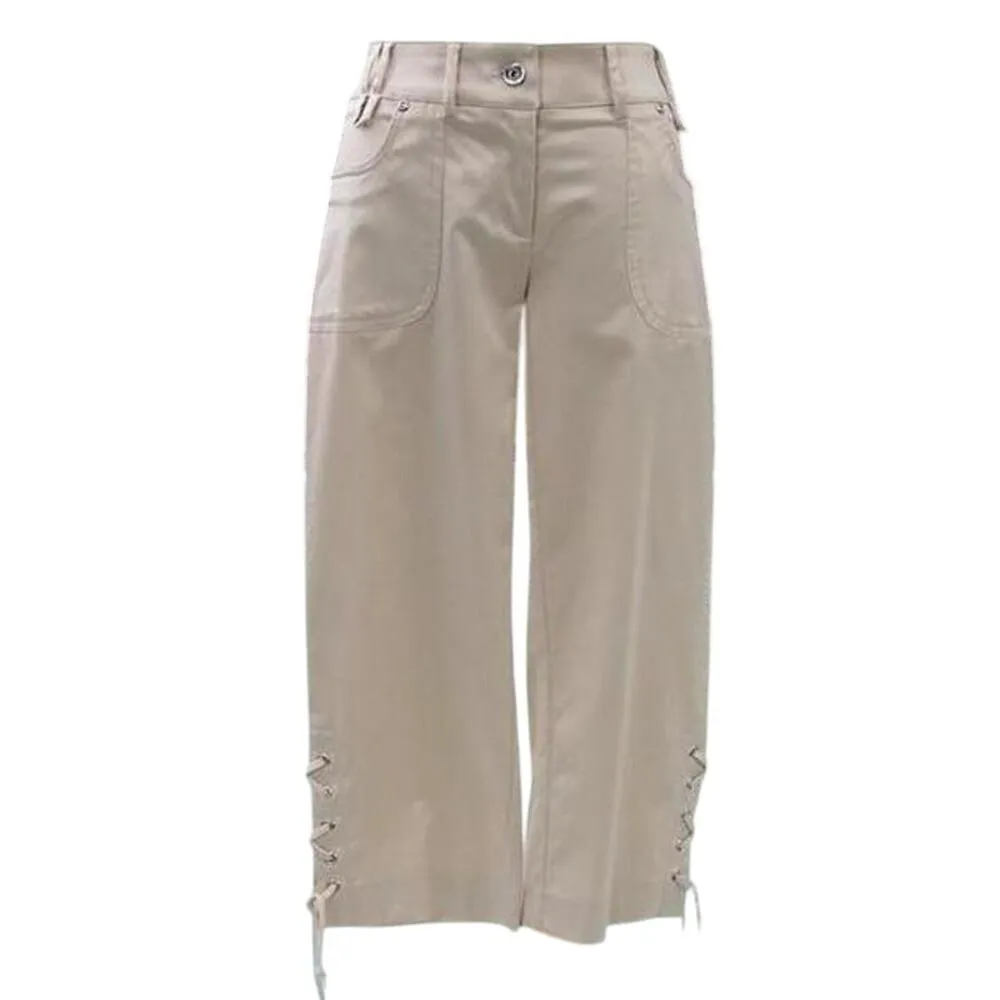Cache Lace Up Bottom Satin Sheen Crop Pant Cotton Blend Stretch New NWT $98 - Image 2