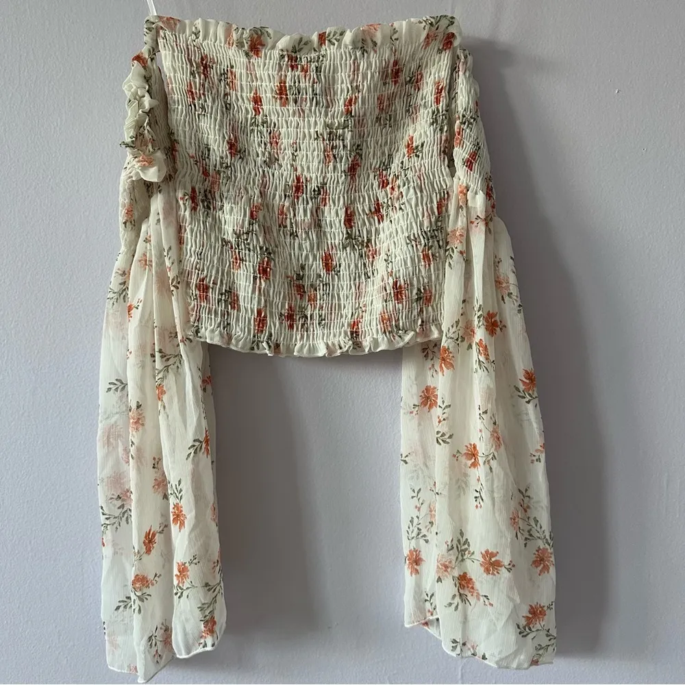 NWT Windsor S women’s stretchy off the shoulder top beige floral long sleeve - Image 7