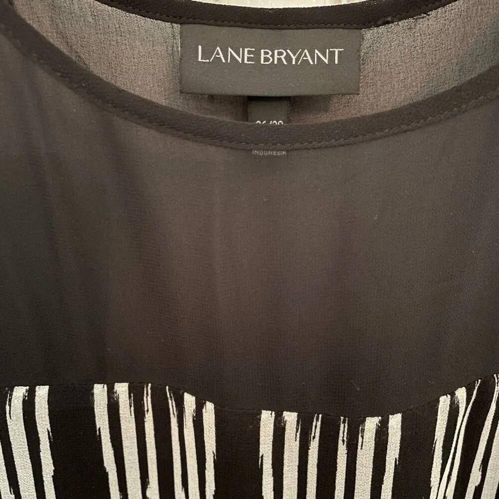 Lane Bryant Black & Ecru Vertical Stripe Chiffon Sleeveless Dress size 26/28 - Image 4