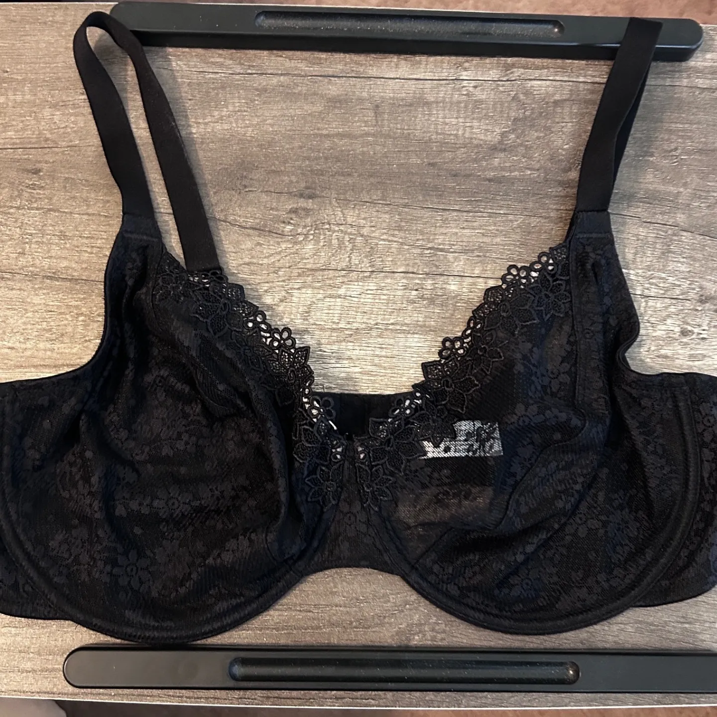 Wacoal Women Underwire Bra 42DD Black Floral Lace Mesh Full Coverage Support - Image 1