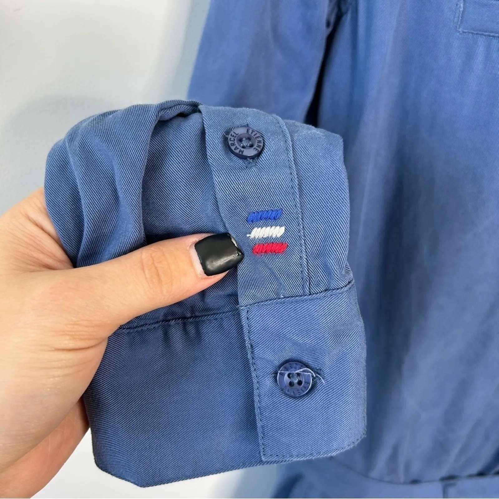 ETIENNE MARCEL Shirtdress Womens Size Small Utility French Girl Minimalist Chic Blue - Image 11