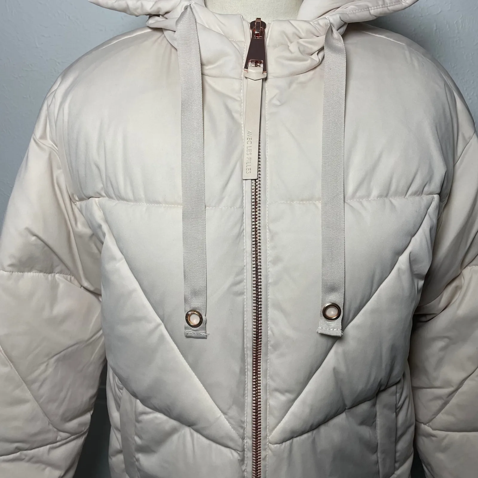 Avec Les Filles Buff Puffer Coat XS Fits Like Medium Rose Gold Oversized Winter - Image 5