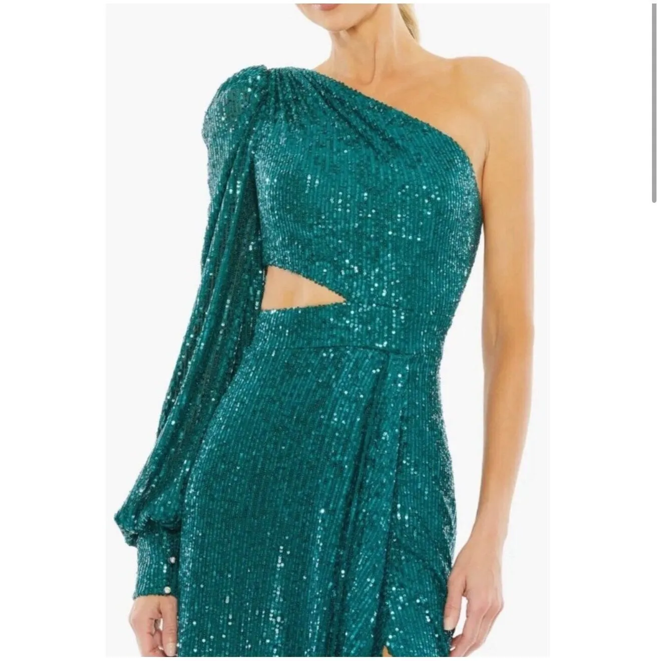 Ieena Mac Duggal 26730 SequinedOne Shoulder‎ Cut Out Gown Teal Green Sz 6 $398 - Image 2