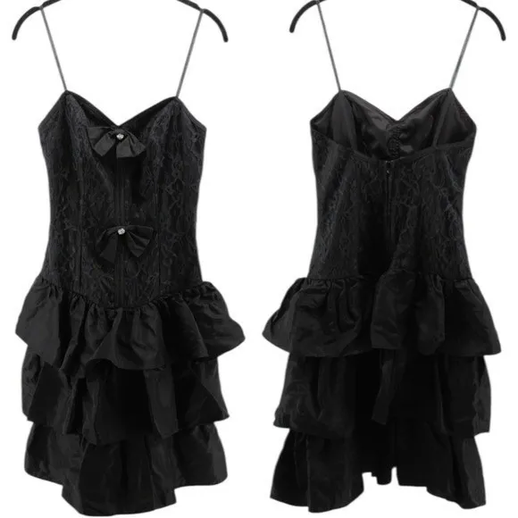 Vintage Nuance 70's Black Lace Tiered Gothic Fairy Ethereal Prom Dress Size 5(S) - Image 2