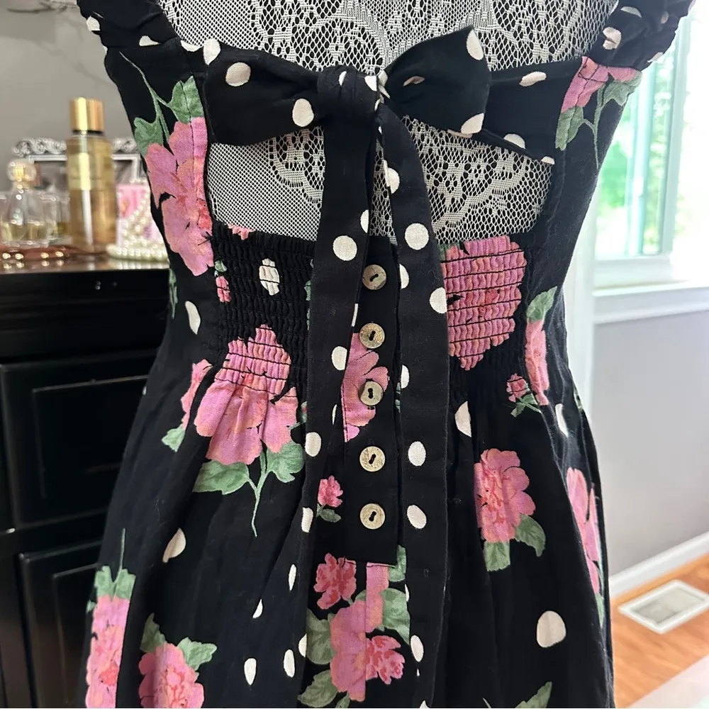 Free People Bom Bom Mini Dress | Black Floral Polka Dot Cutout Back | Size Small - Image 12